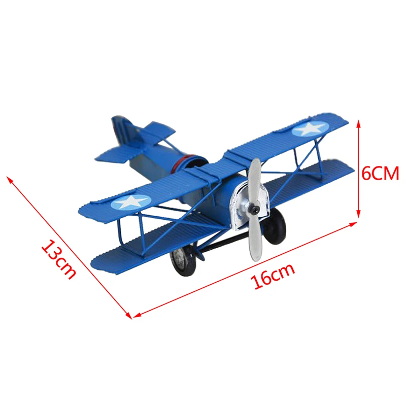 Retro Metal Mini Biplane Plane Model Crafts Living Room Bedroom Ornament Iron Airplane Figurines Home Decoration Kids Gifts