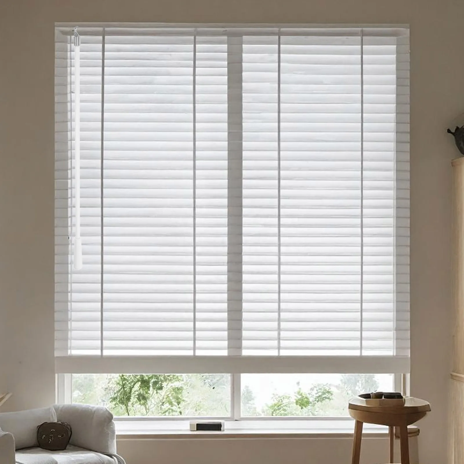 

2Pcs Window Curtain Pole White Fiberglass Blind Tilt Rod Pleated Curtain Pull Rod Silent Smooth Operation for Bedroom Living