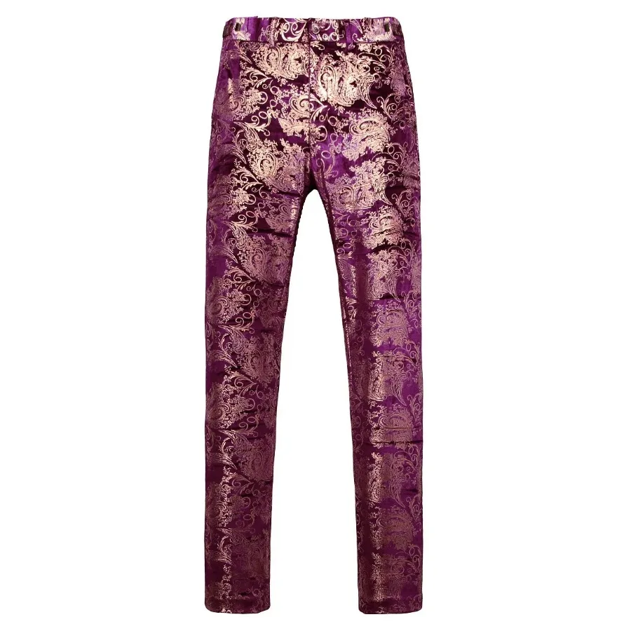 2024 Men's Luxury Gold Stamping Floral Suit Pants Casual Flat Front Expandable Waist Trousers Men's Party Wedding Prom Pantalon