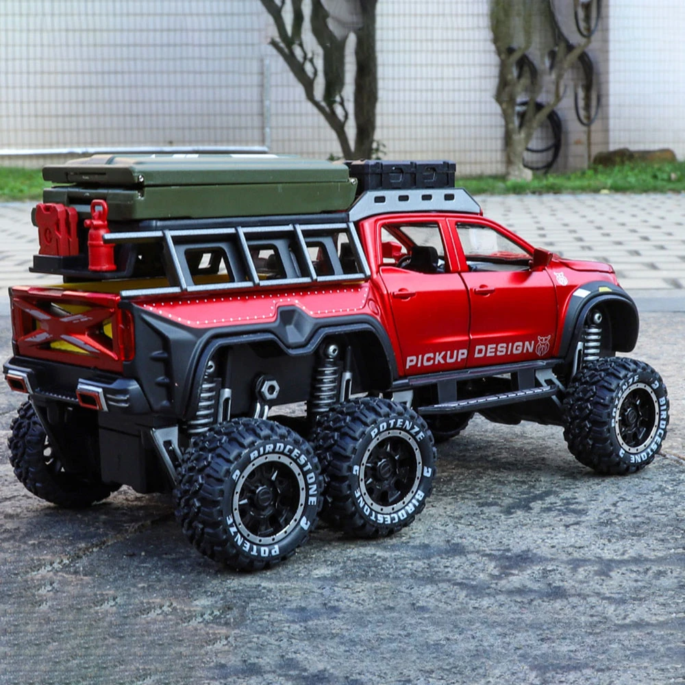 1:28 Benz UNIMOG Motorhome X-Class 6x6 Camping Car Model Toy Shock Absorption Sound Light Pull Back Off-road Vehicles Boys Gifts