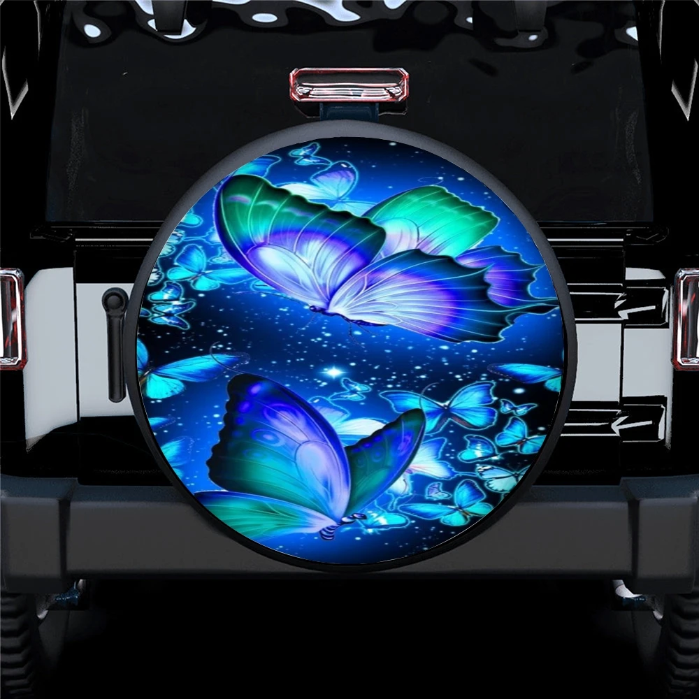 Colorful Butterfly Print Pattern Spare Wheel Cover Waterproof Sunscreen Suitable For Any Vehicle Auto Accessories 14-17 Inches