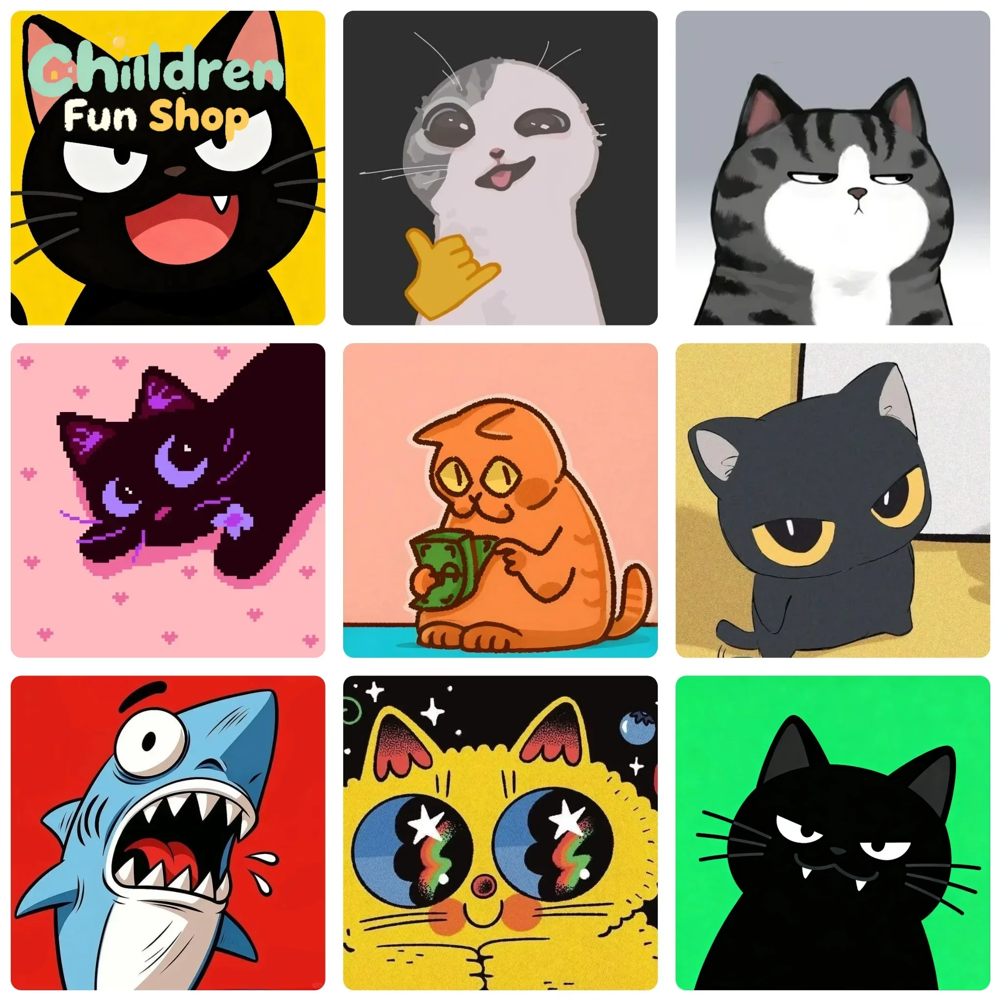 DIY Funny Cartoon Cat Diamond Painting, Whimsical Expression Kitty And Shark Art For Living Room Wall Decoration Handmade Gift