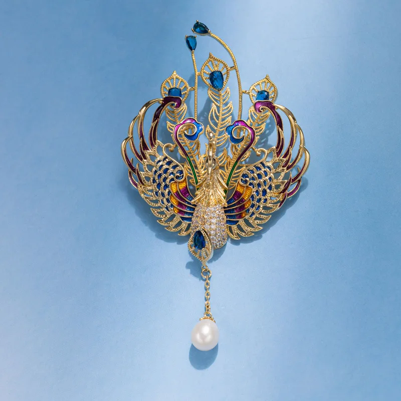 

Винтажная благородная роскошная брошь Феникс, умная кисточка, жемчужный корсаж, китайский традиционный благородный корсаж с животными, тяжелая промышленность, подарок