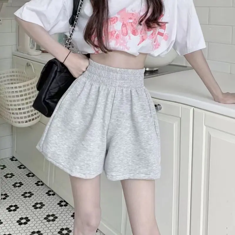 Loose High Waist ey Elastic Waist Casual Pants Women's Summer Thin Wide Leg Pants orts Hot Pants Versatile High Waist Pants