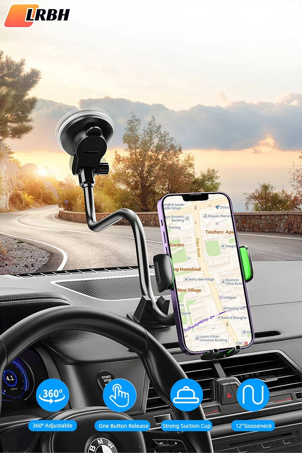 Cell Phone Holder Car, Windshield/Dashboard/Window Car Phone Holder Mount, Suction Cup Phone Mount for Car Truck Compatible