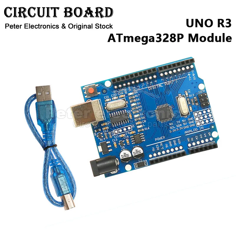 (1pcs) ATmega 328P Development Board UNO R3 Chip Microcomputer Module with USB Cable For Arduino
