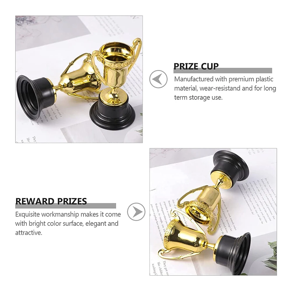 24Pcs Golden Mini Award Trophy Prizes Decor Plastic Reward Prizes Kindergarten Kids Gift Awards Trophy with Black Base