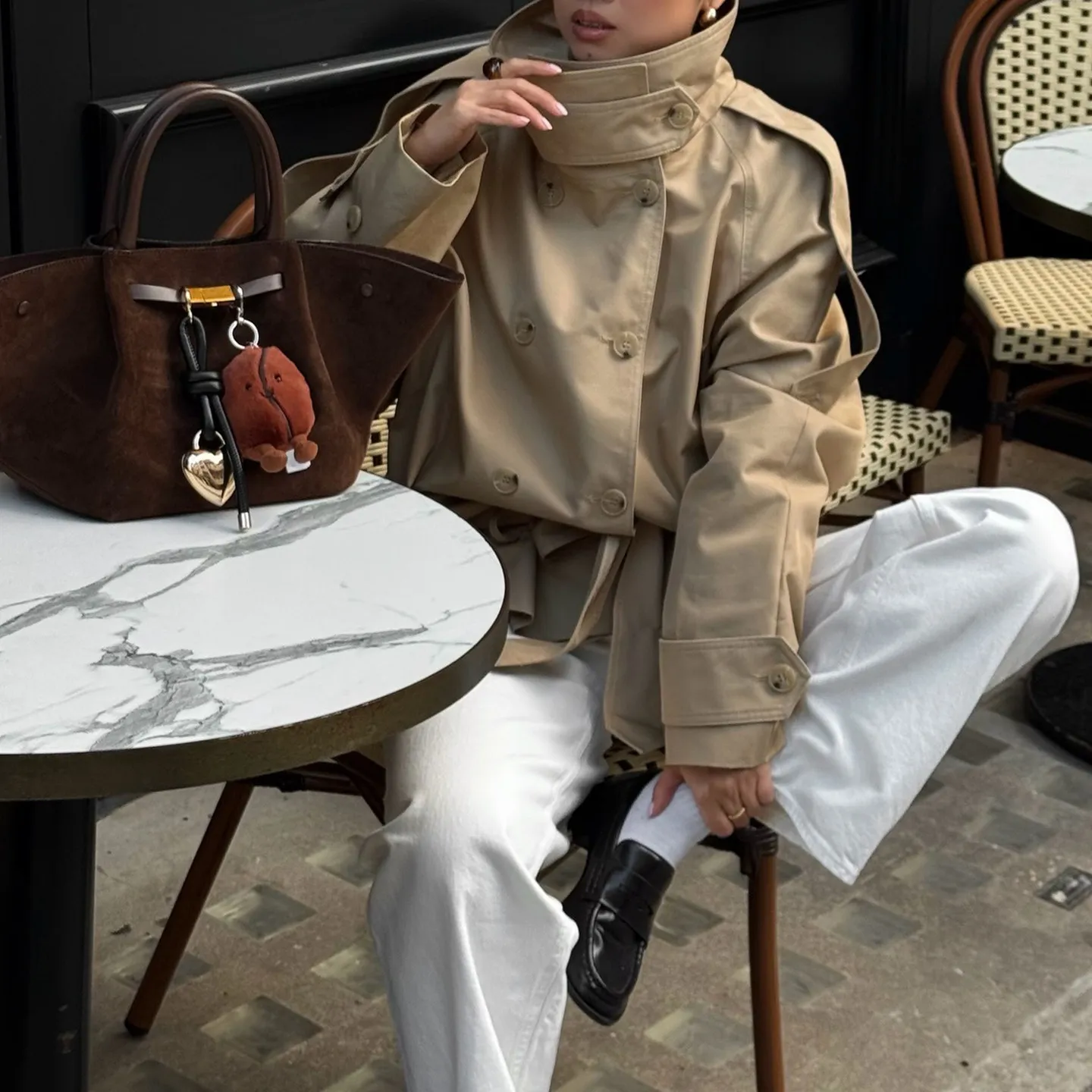 Khaki Casual Commuter Double-Row Buttoned Women's Coat Standard Fit Short Outerwear Spring Summer Fashion ZADATA