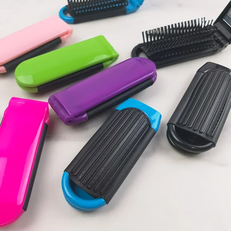 Portable Travel Folding Hair Brush With Mirror Compact Pocket Size Comb ABS Heat-Resistant Folding Comb Portable Dual-Use