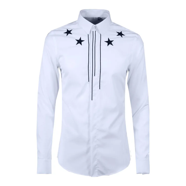 Men's New Five pointed Star Line 3D Embroidery Trendy Men's Shirt Slim Fit Cotton Non iron Setting Shirt