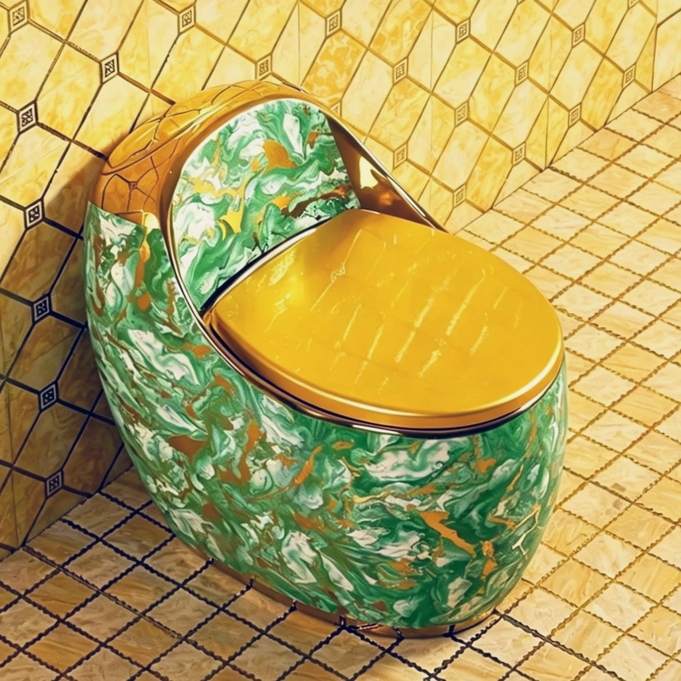 Modern Designs Gold Electroplated Water Closet Floor Mounted One Piece Bathroom Ceramic Green Gold Toilet Set