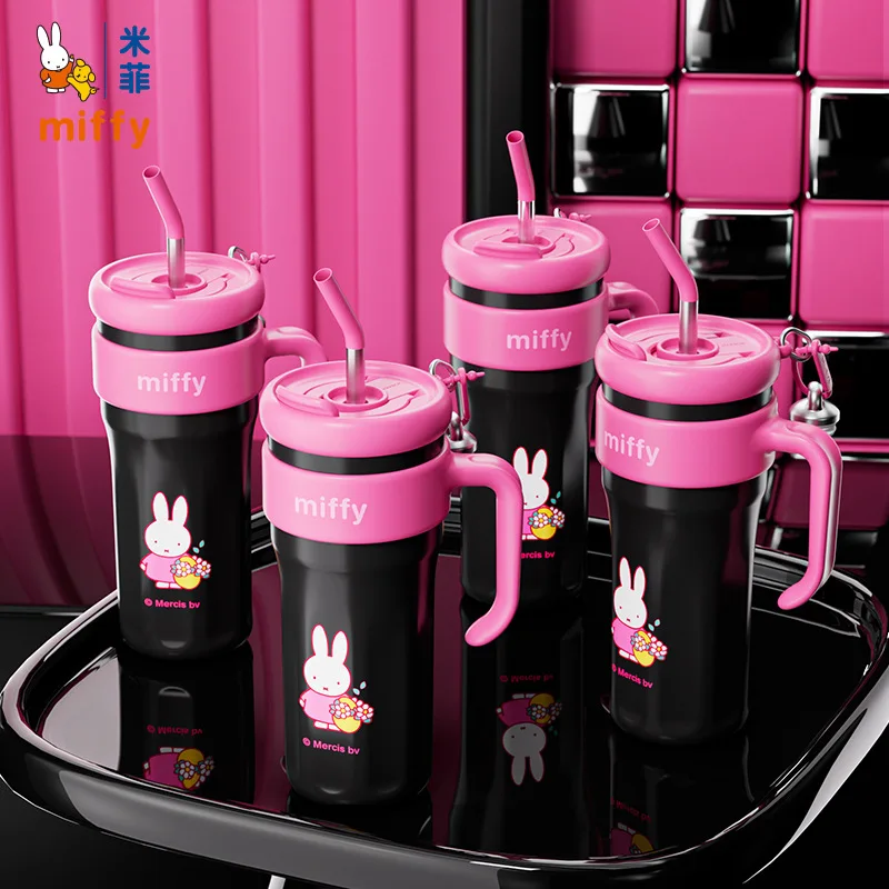 Kubek termiczny Miffy o pojemności 1250 ml, izolowany, kawaii, z motywem kreskówkowym, o dużej pojemności, przenośny, długotrwały termos do użytku na zewnątrz.