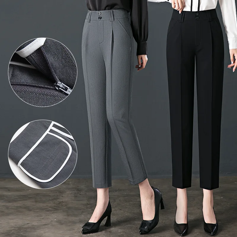 Autumn New Women's Casual Trousers Office Professional Work Pants, High-waisted Slimming Formal Dress Straight Nine-point Pants