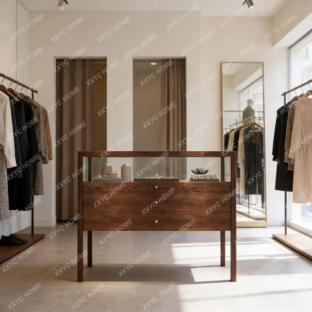 TT Solid wood jewelry display cabinet clothing store Zhongdao cabinet light luxury sample Zhongdao table gold jade display cabin