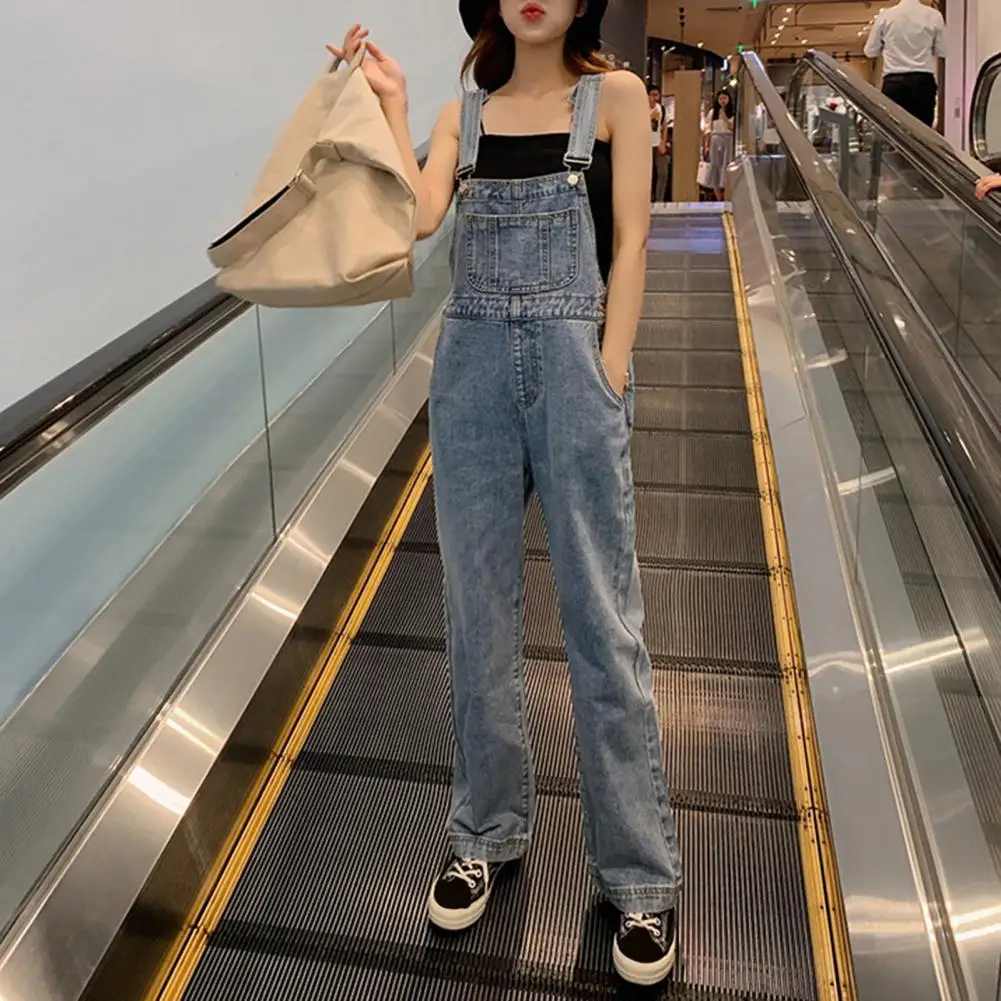 

Loose Denim Overalls Stylish Women's Denim Suspender Jumpsuit with Adjustable Straps High Waist Wide Leg Chic Overalls for A