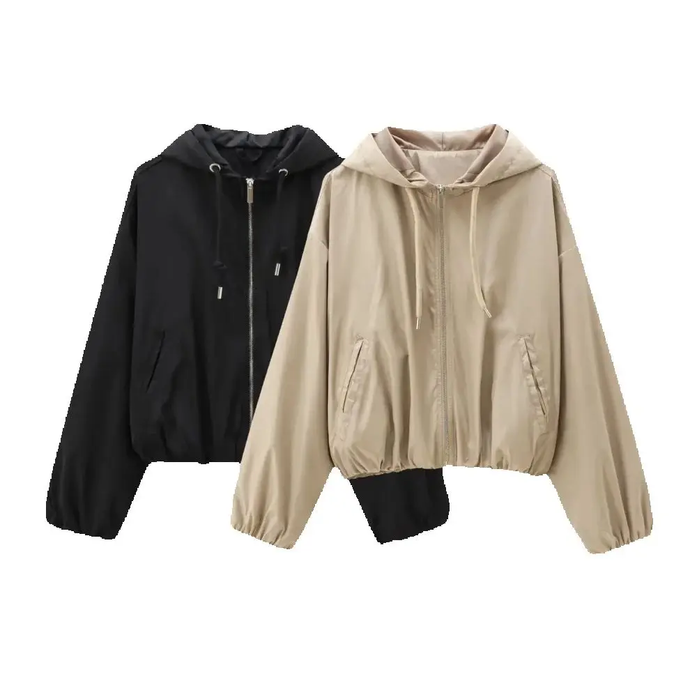 

Женский свободный топ с капюшоном и длинным рукавом на шнурке и карманом на молнии, осенне-зимняя новая модная куртка