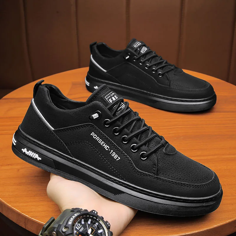 2025 New Mens Soft Leather White Sneakers Breathable Waterproof Casual Skate Shoes Chunky Sole Fashion Athletic Outdoor Footwear - Image 5