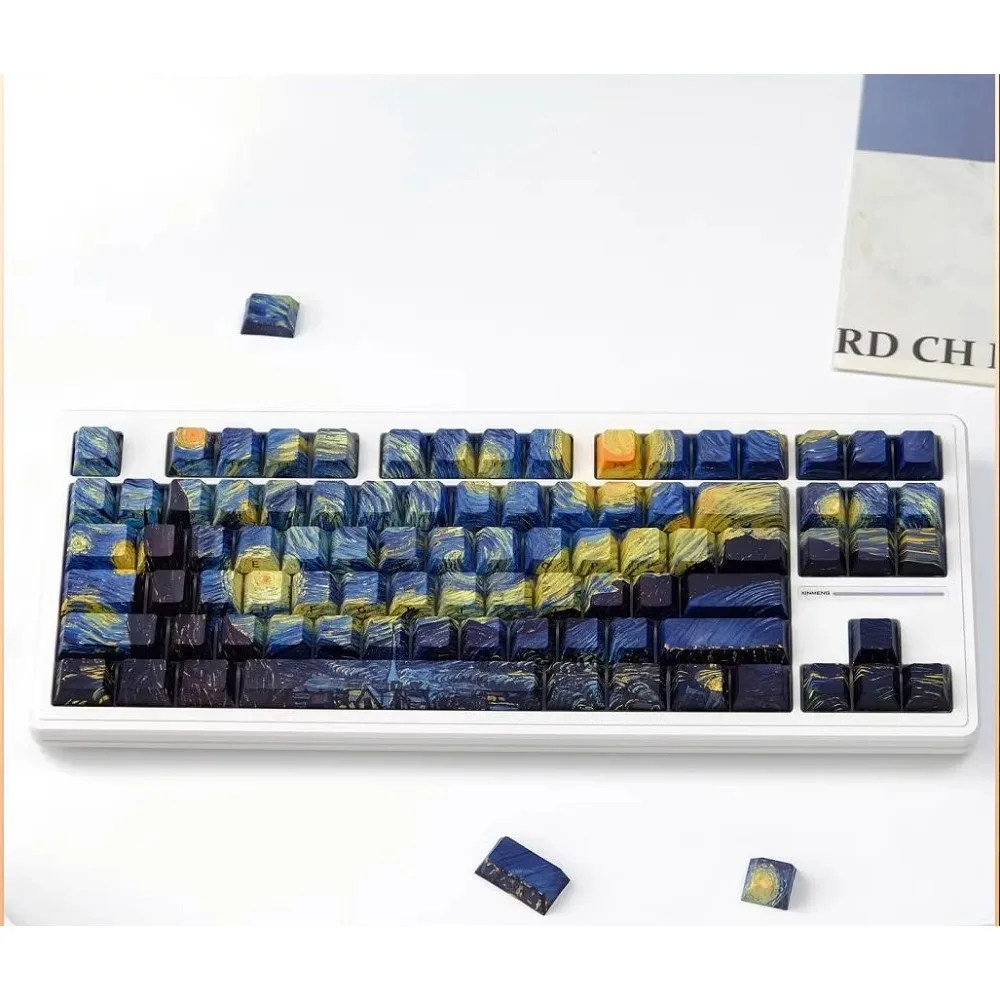 

Изготовленные на заказ колпачки для клавиш Ван Гога «Звездная ночь» с боковой печатью, сублимированная красителем из ПБТ, OEM-профиль, для клавиатуры 61, 65, 77, 88, 108.