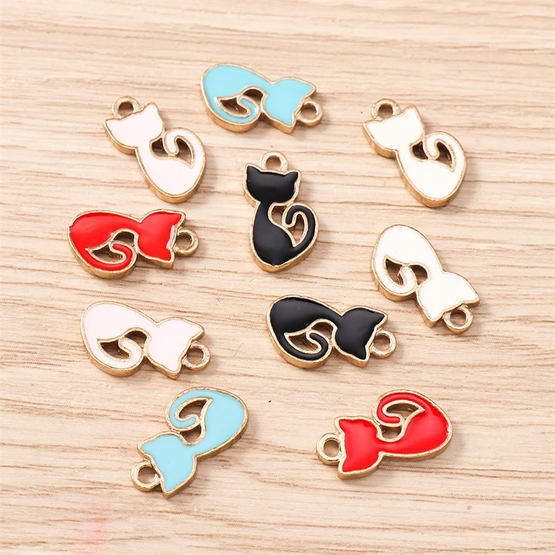 10 Stück 6 x 14 mm niedliche Mini-Emaille-Tier-Katze-Charms-Anhänger für Schmuckherstellung, Tropfen-Ohrringe, Halsketten, Armbänder, DIY-Bastelbedarf – Detail 10