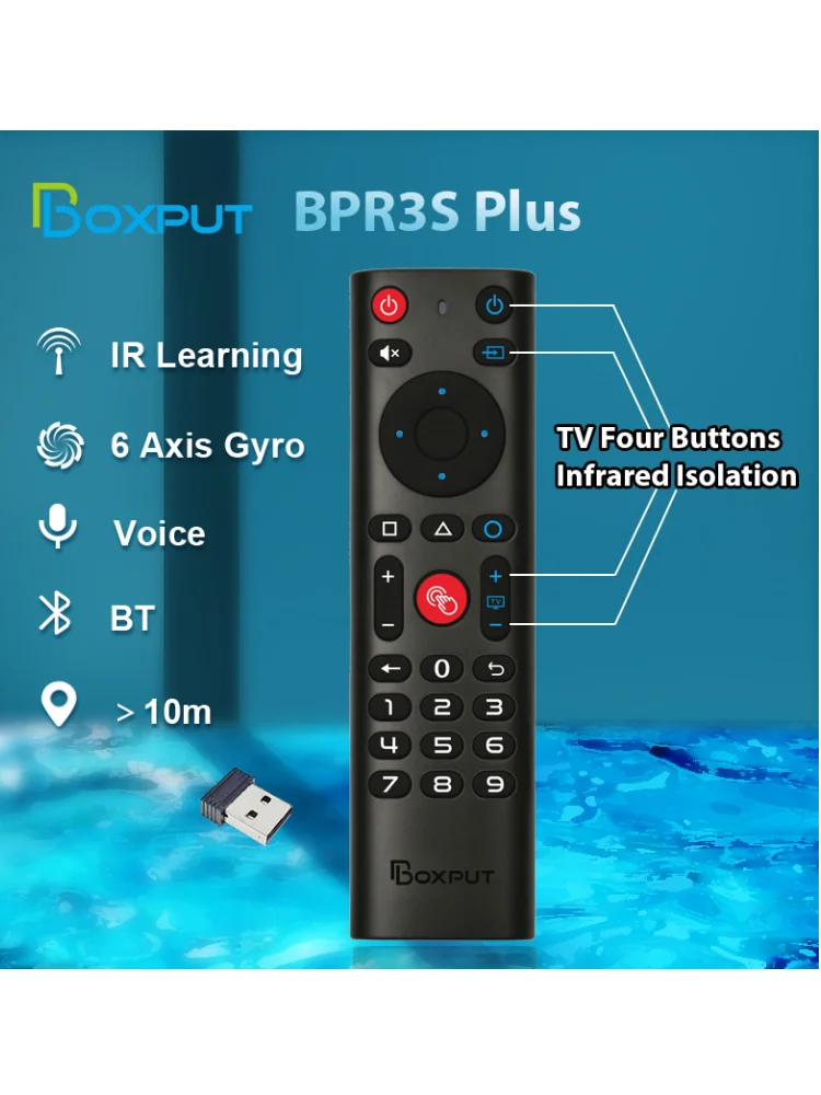 BPR3S Plus – bezprzewodowa mysz z funkcją sterowania głosem, łączność Bluetooth i 2,4 GHz, wyposażona w żyroskop i funkcję uczenia się podczerwieni, zamiennik pilota do Android TV Box i smart TV. — zdjęcie produktu 7
