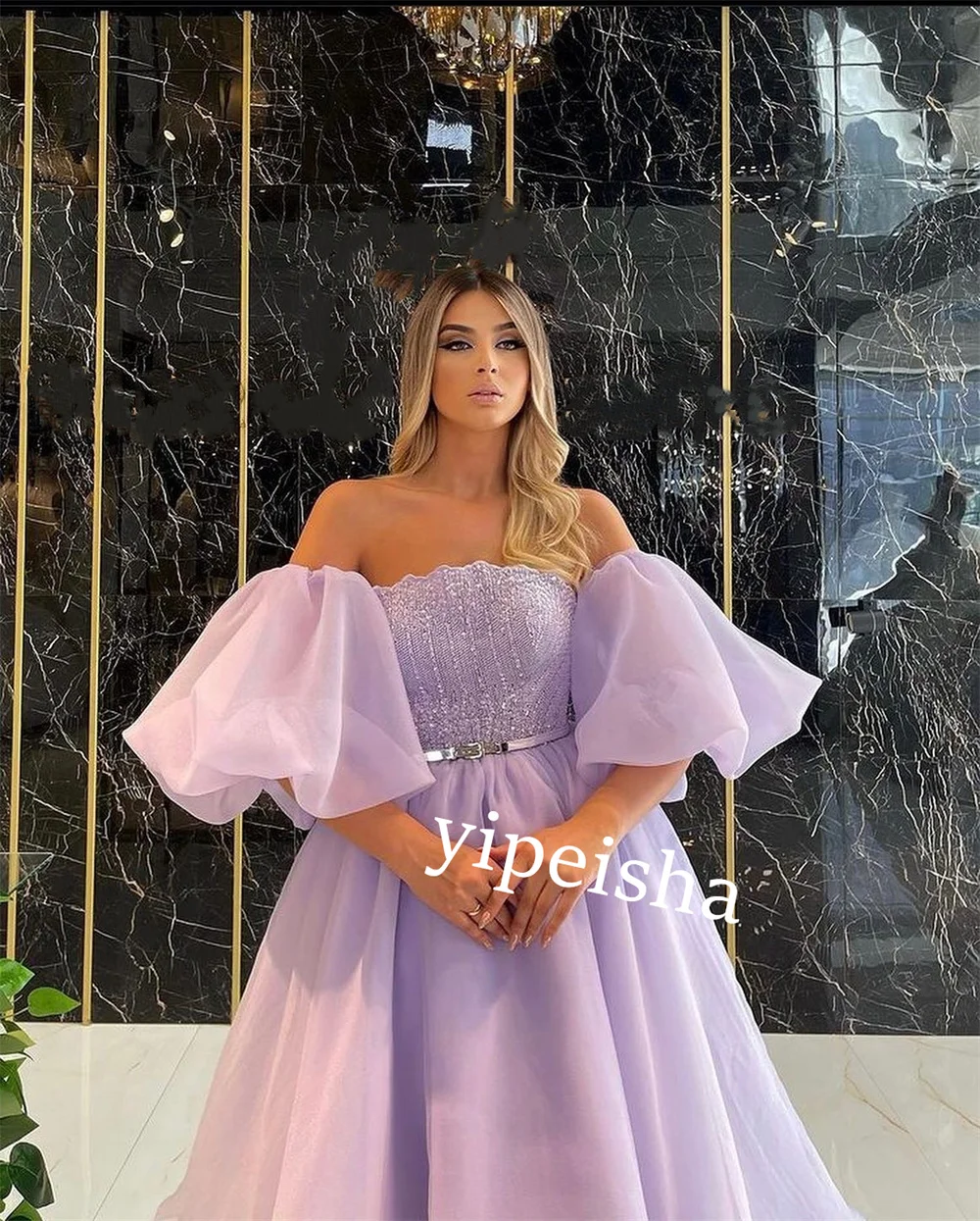 Customized Jersey Draped Beading Ball Gown Off-the-shoulder Bespoke Occasion  Midi Dresses