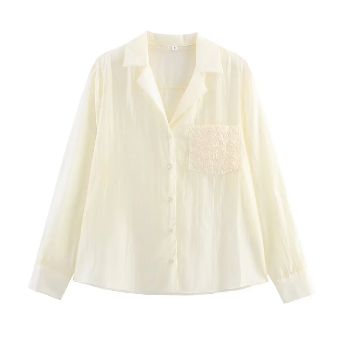 여성 캐주얼 셔츠 가을 패션 자수 포켓 셔츠 턴다운 칼라 긴팔 셔츠 빈티지 여성 블라우스 탑