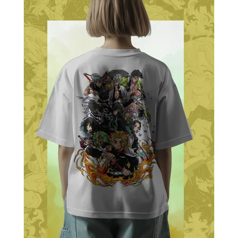 

Летние мужские и женские футболки японского аниме «Убийца демонов» с графическим рисунком Harajuku Y2K, повседневная одежда большого размера, топы из чистого хлопка