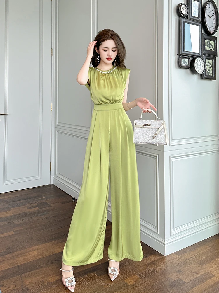 

een Silk Satin High Waist Wide Leg Jumpsuit Women's Summer Original Design Faionable Ele Long Pants Jumpsuit