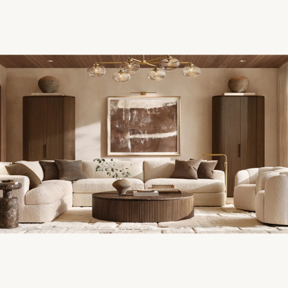 Nordic Style Modern Luxury Comfortable Leisure Accent Chair Single Sofa Upholstered Solid Wood Fabric Round Swivel Armchair