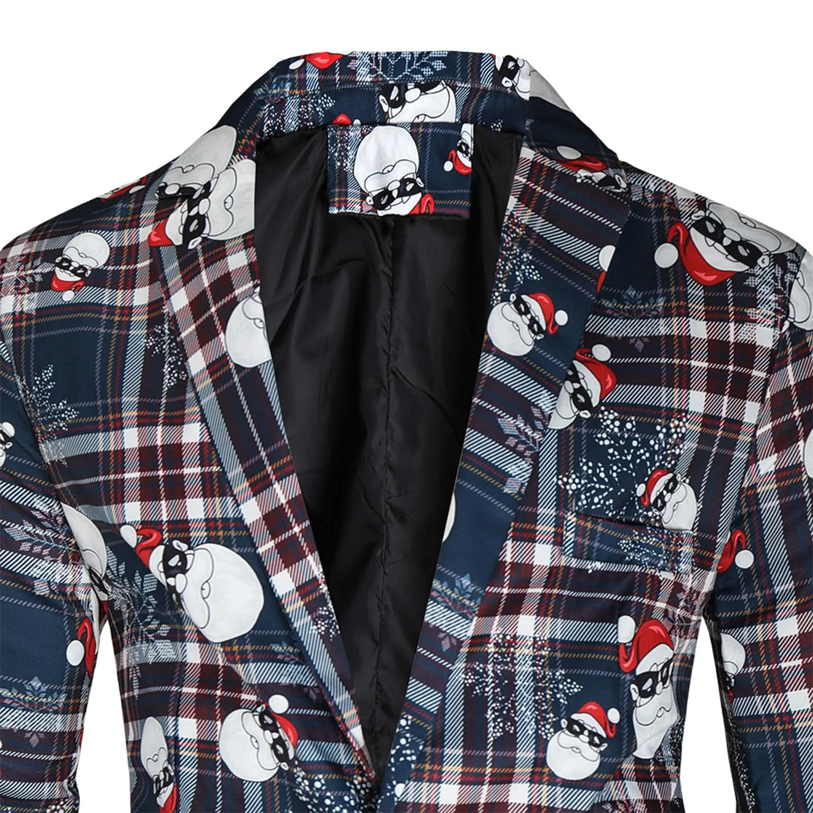 Santa Claus Snowflake Plaid Print Men Christmas Party Suit Jacket Spring Autumn Fashion Long Sleeve One Button Slim Blazer Coat