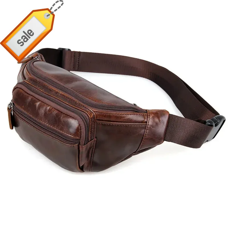 

Nesitu High Quality Vintage Brown Real Skin Female Male Genuine Leather Women Men Waist Bags M7218