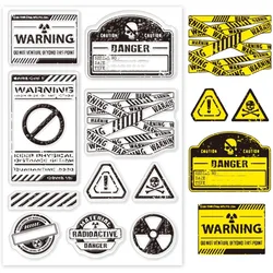 Danger Warning Clear Stamps for DIY Scrapbooking Prohibition Symbol Silicone Stamp Seals Transparent Stamps for Cards Making