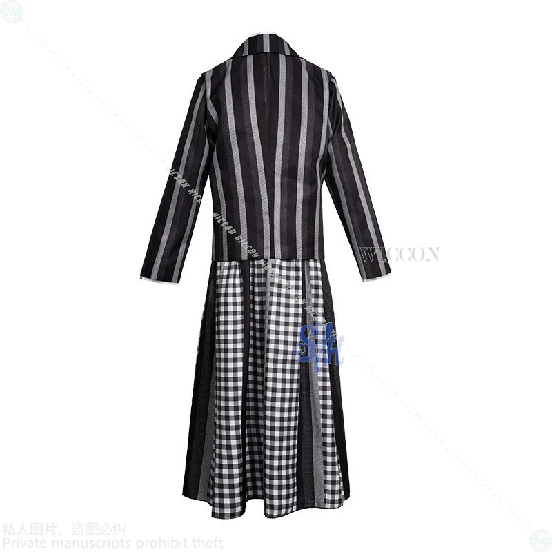 فستان أنيمي Never Movie More للأطفال التنكري JK فستان قوطي رمادي فاتح داكن مخطط منقوش تنورة طويلة زي الهالوين للمدرسة