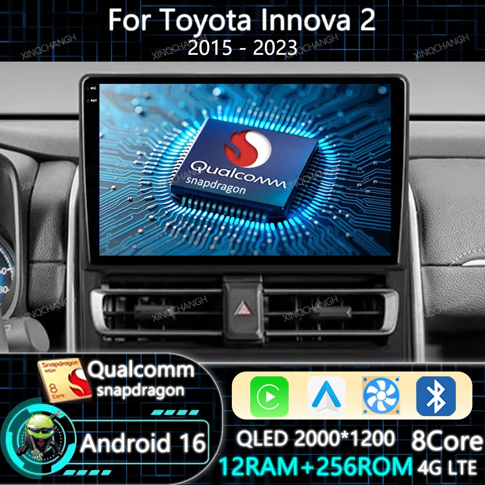 Android 16 Car Radio Carplay Auto For Toyota Innova 2 2015 - 2023 Head Unit Navigation 4G LTE 5G WIFI 2DIN GPS QLED Qualcomm BT