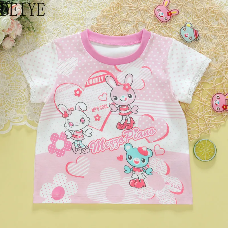 

Summer Children's Clothing Crew Neck Cute Kids Short-sleeve T-shirt Short Sleeve Top Cartoon Print Sweet Style Girls' Tee