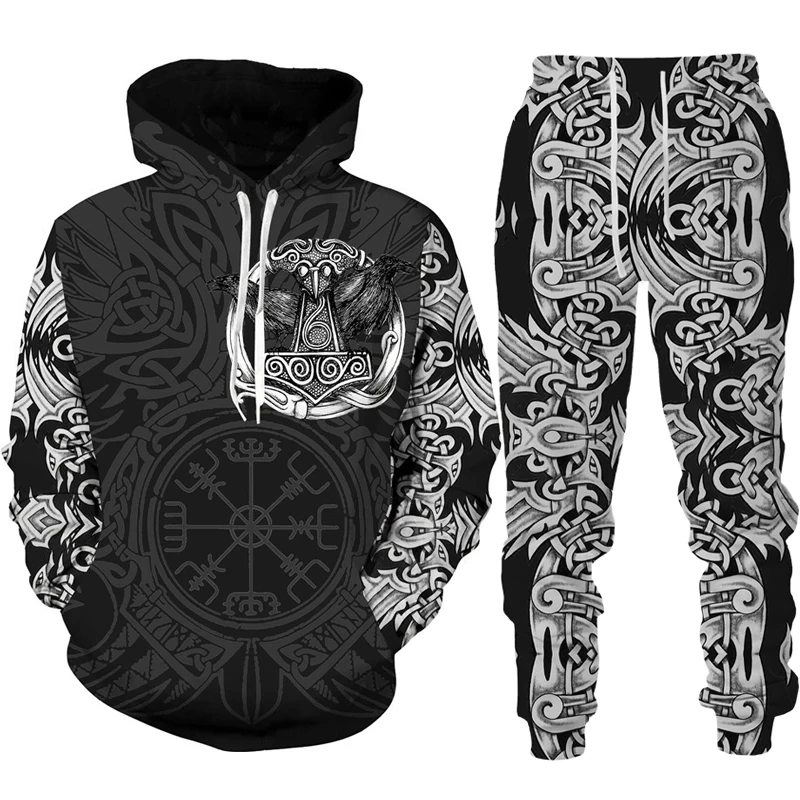 

Vintage Gothic Eagle Totem 3D Printed Hoodie Suit Men Sweatshirts Sweatpants Fashion Two Piece Tracksuit Set jogging Tracksuit