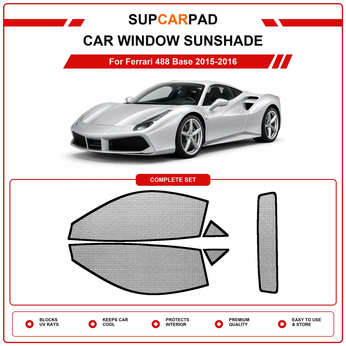 For Ferrari 488 Base 2015-2016 Pre‑Cut Auto Window Sunshade Anti‑UV Car Sun Visor Protector
