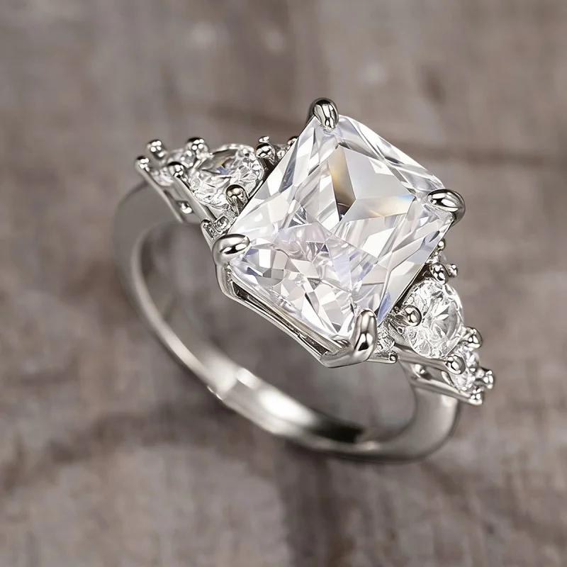 Huitan Eleganter Damenring für Hochzeit, Verlobung, luxuriös, mit hellblauem CZ-Stein, Party-Accessoires, zarter Damenschmuck, Geschenk – Detail 38