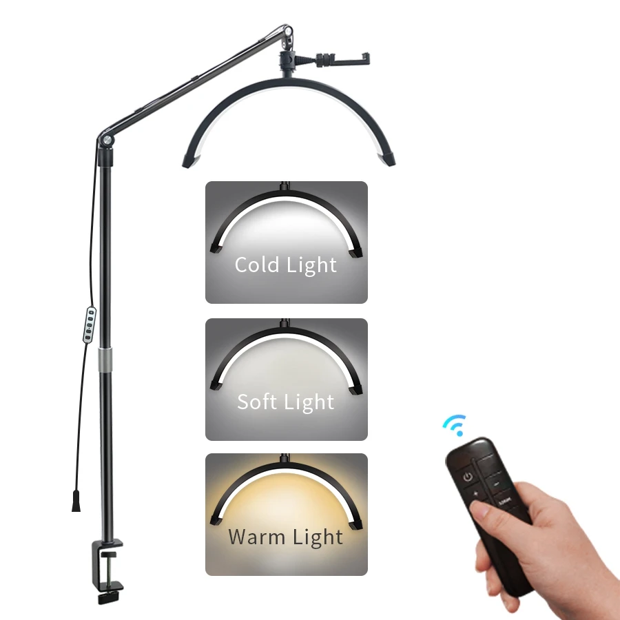 

23" Half Moon Lash Lamp Telescopic 3 Light Color LED for Eyelash Extension Nail Arts Crescent Beauty Bedside Mount Fill Lighting