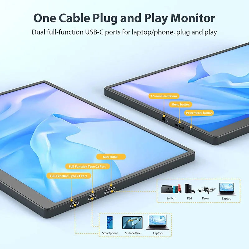 Imagem -05 - Fhd Portátil Ips Monitor Portátil Monitor de Jogos Pequenos Computador pc Telefone Mac Xbox Ps4 Usb c Hdmi 10.5 1920x1280