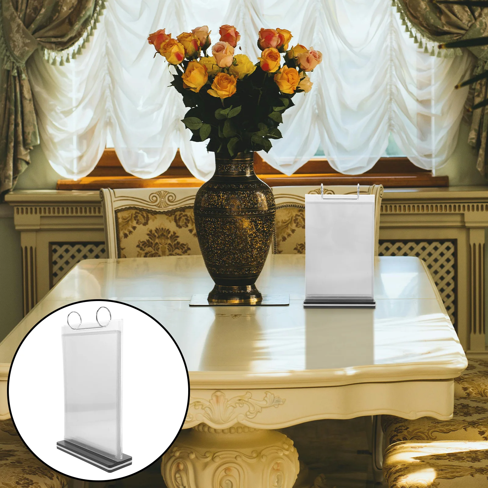 

A5 Multi Page Flip Display Acrylic Vertical Menu Holder Table Sign Stand Desktop Organizer Double Sided Brochure Holder