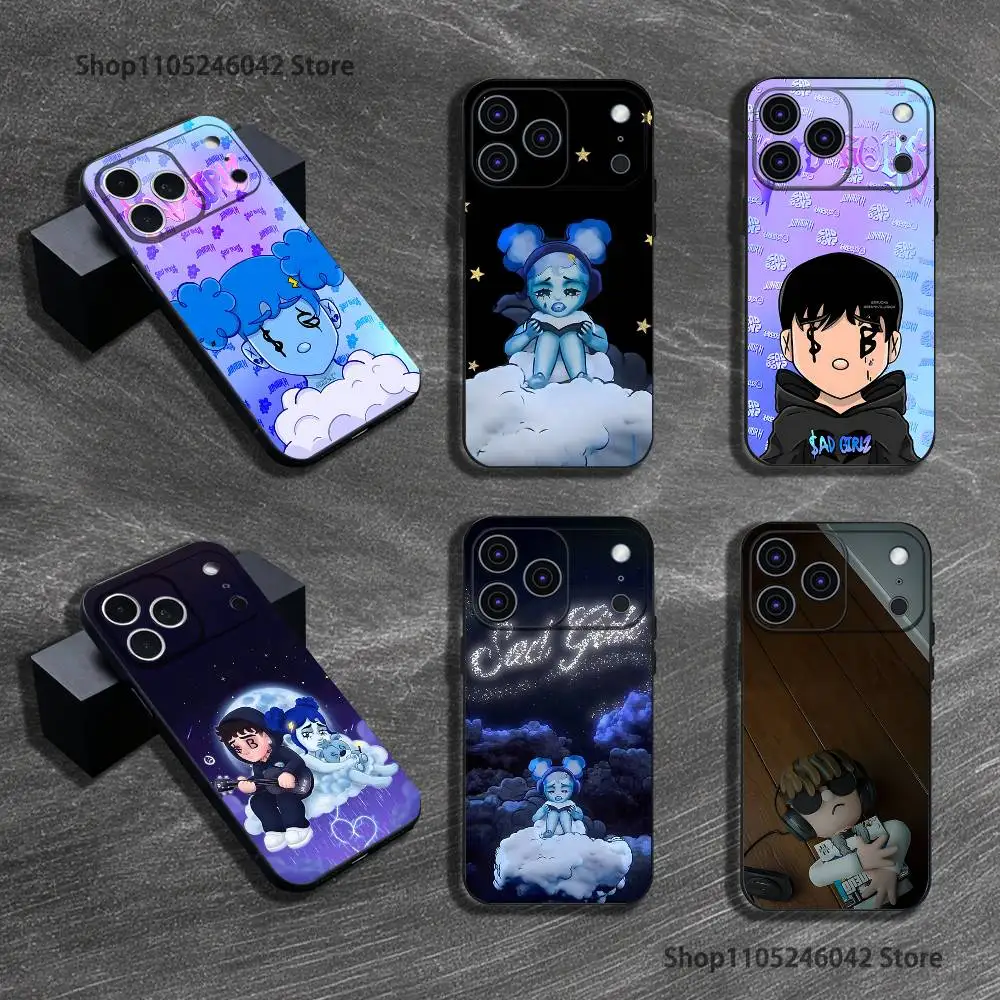 حافظة هاتف J-Junior H Sad Girl مقاومة للاهتراء لهاتف iPhone 17,16,15,14,13,12,11,Pro,XS,Max,XR,Plus,E,SE4,غطاء ناعم أسود صغير