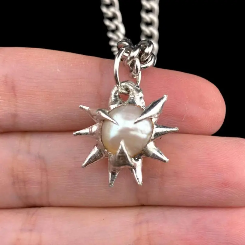

Spiky Thorns Star Bubble Claw Organic Claws Sun Soldered Necklace Stainless Steel Pearl Freshwater Pearls Handmade Jewelry