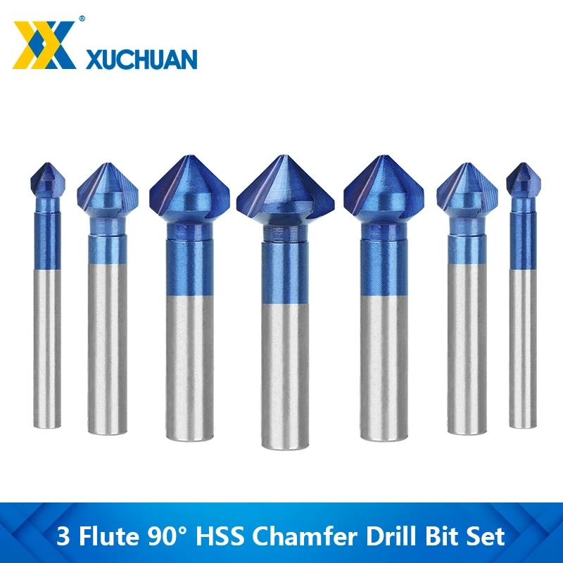 

6pcs 3 Flute 90 Degree HSS Chamfer Drill Bit Set 6.3-20.5mm Countersink Drill Bit Set Nano Blue Coated Chamfer Cutter Tool