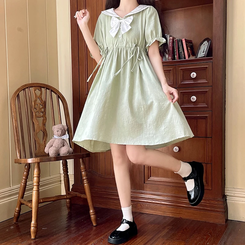 Mori girl solid vestidos New summer fashion short sleeve mini kawaii dress