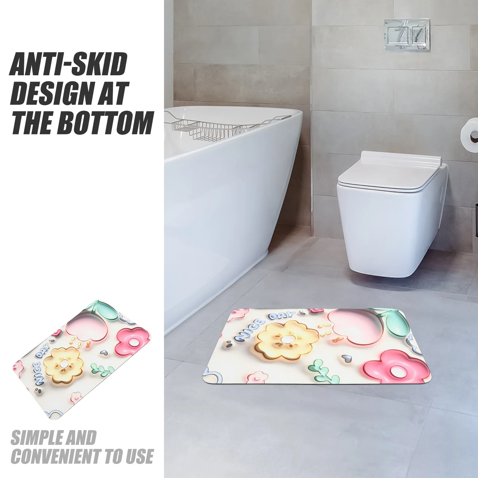 

Non-Slip Bathroom Mat Absorbent Fast Drying Floor Mat for Bath Shower Room Home Hotel Decorative Interior Rugs