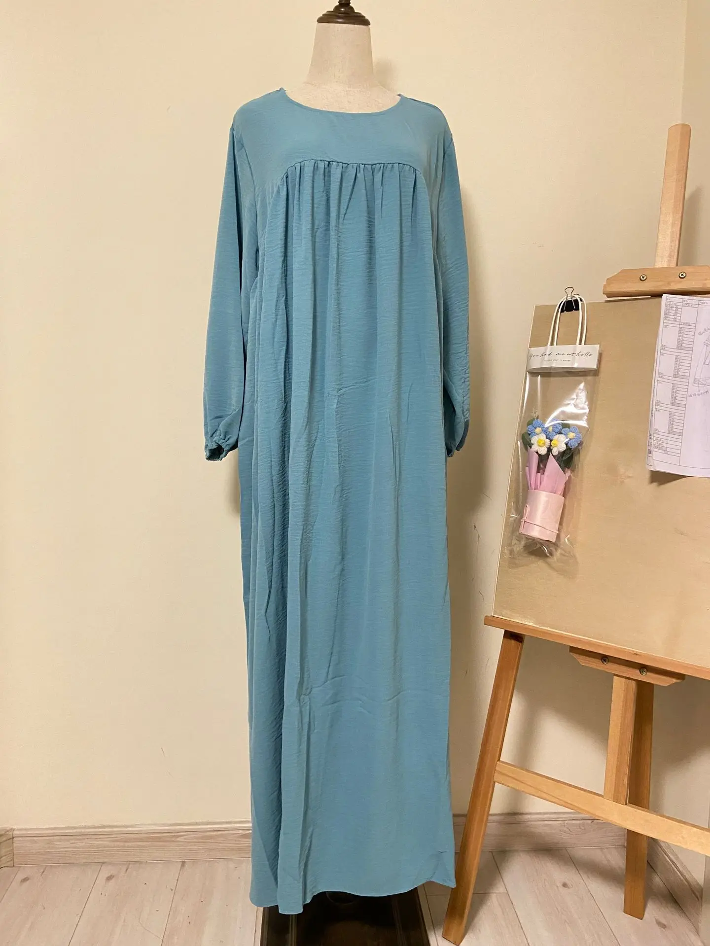 Women Eid Muslim Abaya Morocco Solid Casual Pregnant Vestidos Pockets Kaftan Islam Abayas Dubai Puff Sleeve Long Robe Autumn