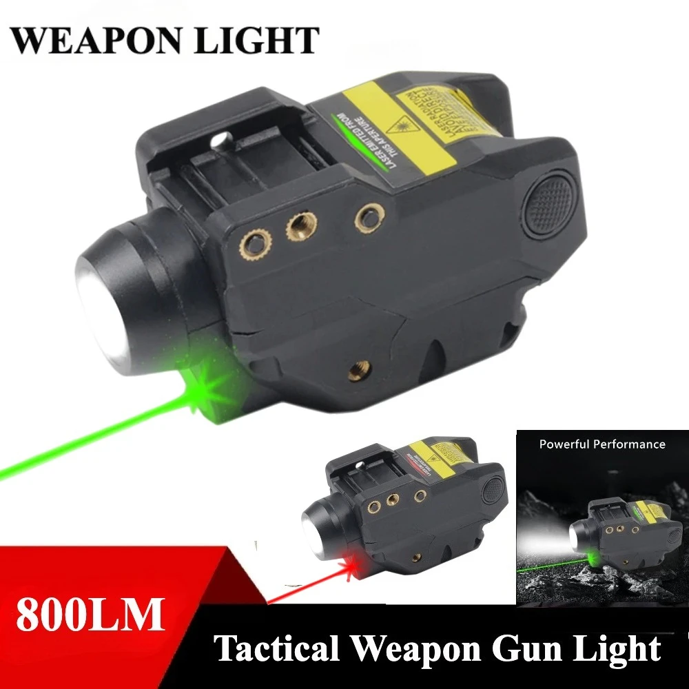 

USB Rechargeable Tactical Gun Light Red Green Laser Combo LED Flashlight Compact Pistol Torch for 1911 G17 G19 Handgun