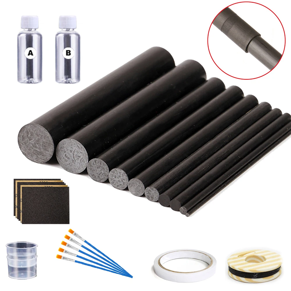 Fishing Rod Repair Kit Fishing Pole Carbon  Insert Carbon Repair 32in1 Carbon Fiber Sticks Pole Building Kit Wrapping Thread