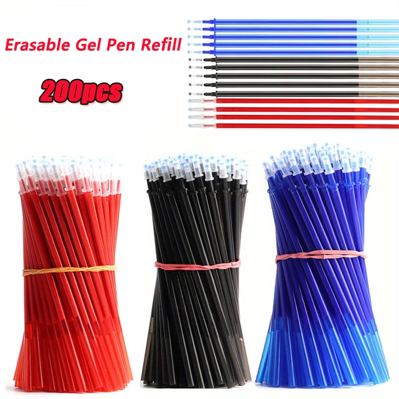200pcs Erasable Gel Pen Replaceable Refill, 0.5mm Black/Blue